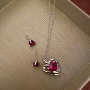 Ruby necklace & earrings silver earrings & necklace not been wore